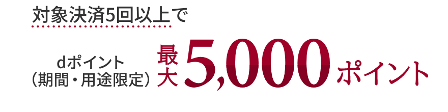 対象決済5回以上でdポイント（期間・用途限定）最大5,000ポイント
