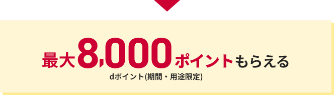 最大8,000ポイントもらえる　dポイント（期間・用途限定）