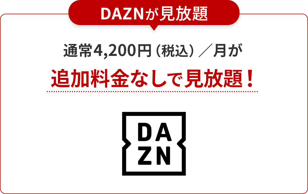 DAZN が見放題 DAZN 通常4,200円（税込）／月が追加料金なしで見放題！