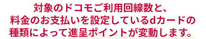 対象のドコモご利用回線数と、料金のお支払いを設定しているdカードの種類によって進呈ポイントが変動します。