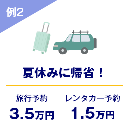 例2 夏休みに帰省！ 旅行予約 3.5万円 レンタカー予約 1.5万円