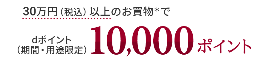 30万円（税込）以上のお買物＊でdポイント（期間・用途限定）10,000ポイント