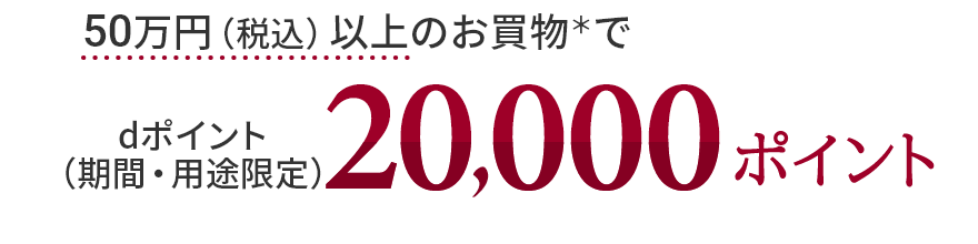 50万円（税込）以上のお買物＊でdポイント（期間・用途限定）20,000ポイント