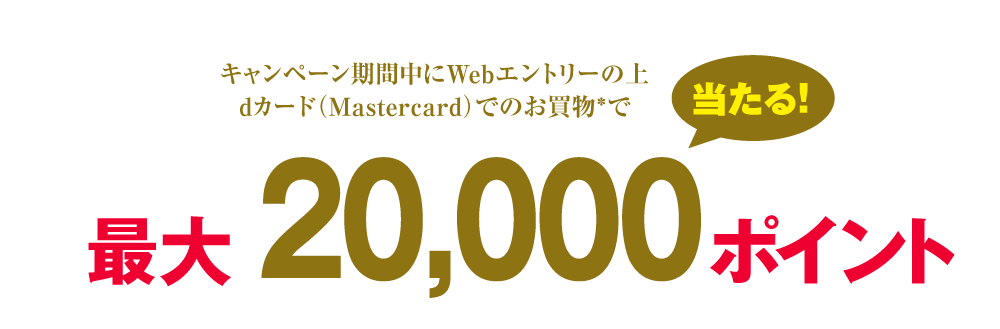 キャンペーン期間中にWebエントリーの上dカード（Mastercard®︎）でのお買物で最大20,000ポイント