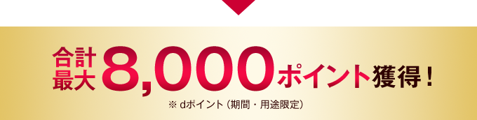 合計最大8,000ポイント獲得！ ※dポイント（期間・用途限定）