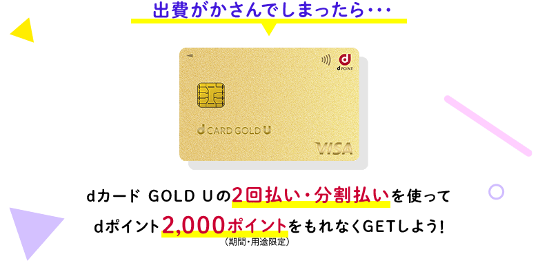 出費がかさんでしまったら dカード GOLD Uの2回払い・分割払いを使ってdポイント2,000ポイント（期間・用途限定）をもれなくGETしよう！