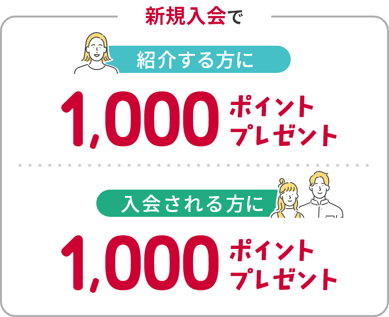 新規入会で 紹介する方に1,000ポイントプレゼント 入会される方に1,000ポイントプレゼント