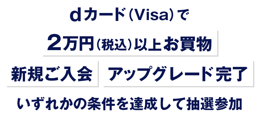 dカード（Visa）で2万円（税込）以上お買物 新規ご入会 アップグレード完了 いずれかの条件を達成して抽選参加