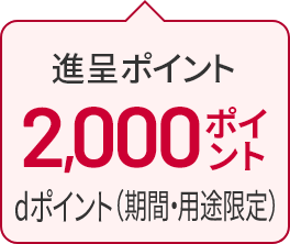 進呈ポイント 2,000ポイント dポイント（期間・用途限定）
