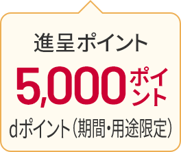 進呈ポイント 5,000ポイント dポイント（期間・用途限定）