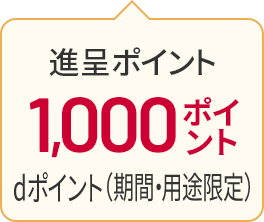 進呈ポイント 1,000ポイント dポイント（期間・用途限定）