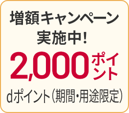 増額キャンペーン実施中！ 2,000ポイント dポイント（期間・用途限定）