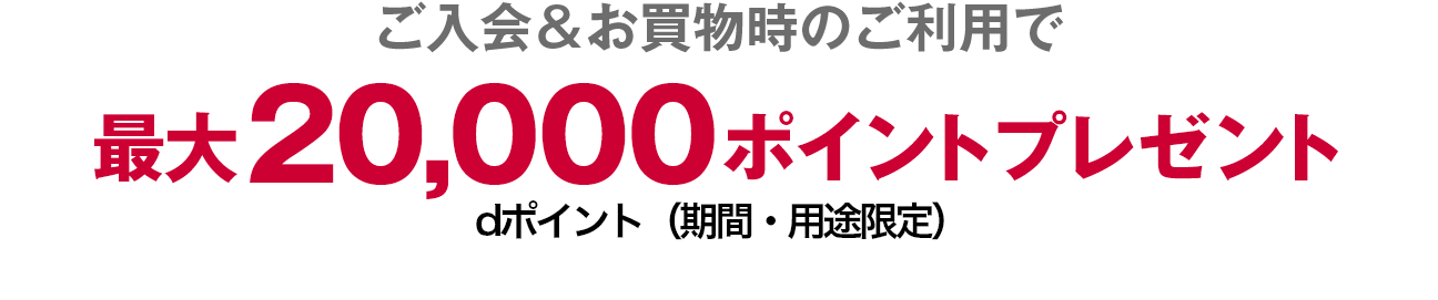 ご入会＆お買物時のご利用で 最大20,000ポイントプレゼント dポイント（期間・用途限定）
