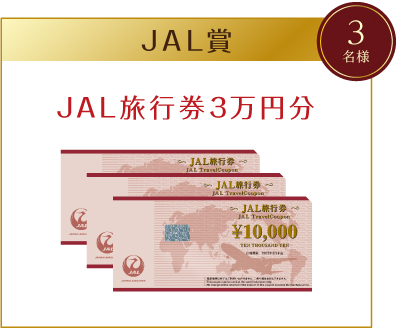 JAL賞 JAL旅行券3万円分 3名様