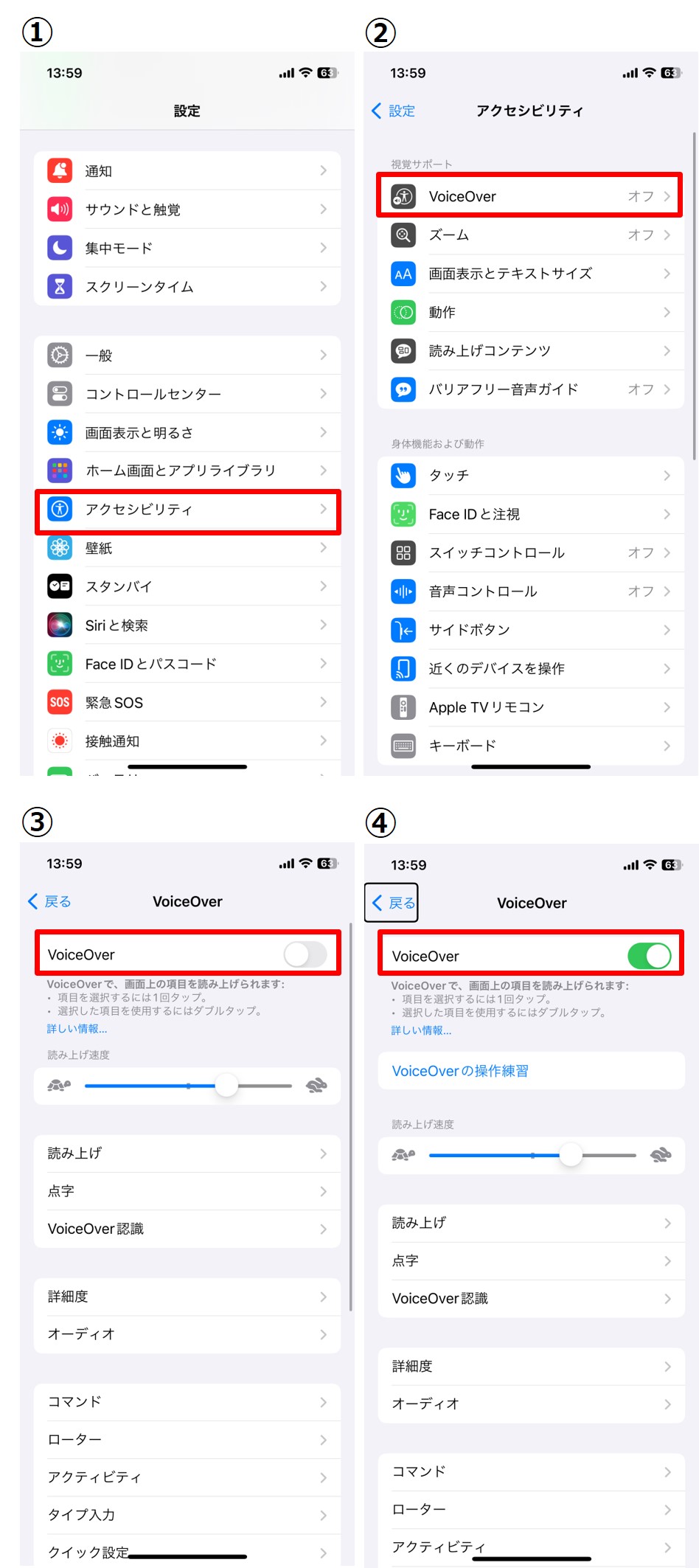 ＜参考＞VoiceOverの起動方法