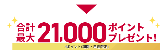 合計最大21,000ポイントプレゼント! dポイント（期間・用途限定）