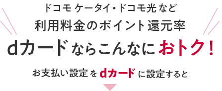 ドコモ ケータイ・ドコモ光など 利用料金のポイント還元率 dカードならこんなにおトク！ お支払い設定をdカードに設定すると