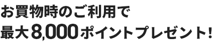お買物時のご利用で最大8,000ポイント獲得！