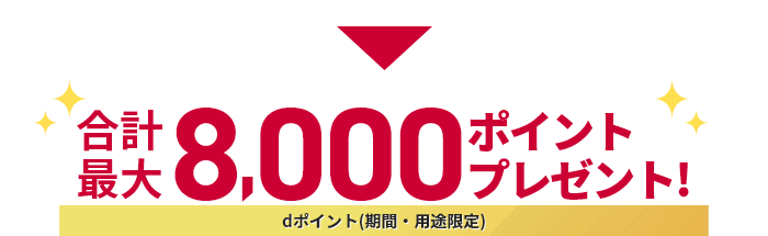 合計最大8,000ポイントプレゼント!dポイント(期間・用途限定)