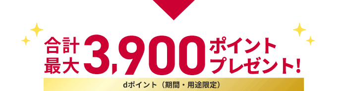 合計最大3,900ポイントプレゼント! dポイント（期間・用途限定）