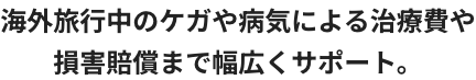 海外旅行中のケガや病気による治療費や損害賠償まで幅広くサポート。